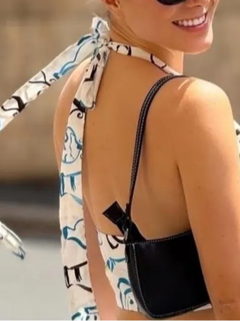 Zara White Top with Blue and Black Abstract Motif - Image 2