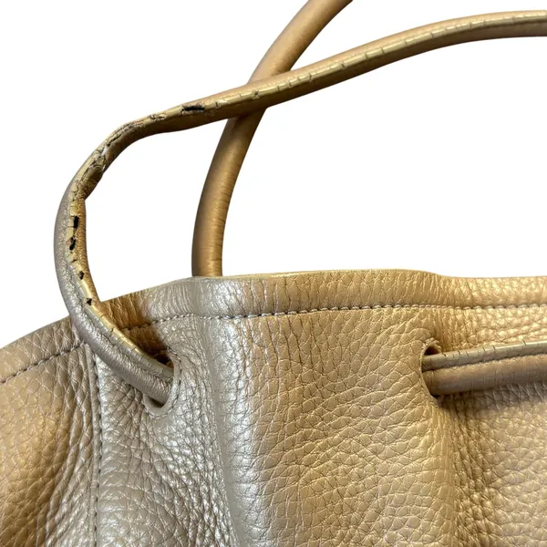 Cole Haan Gold Pebbled Leather Large Hobo Bag Pink Interior‎ - Image 4