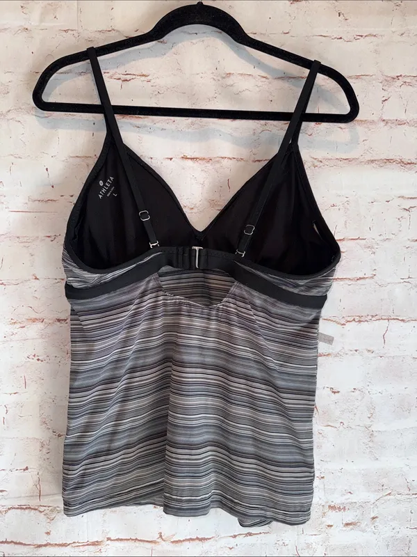 Athleta L Tankini Top Veracruz Stripe Gray Black swim padded adjustable straps - Image 3