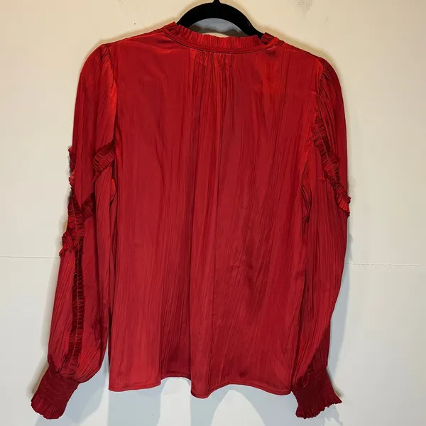 Evereve NWT Jett Ruffle Satin Blouse in Red - size Medium - Image 6