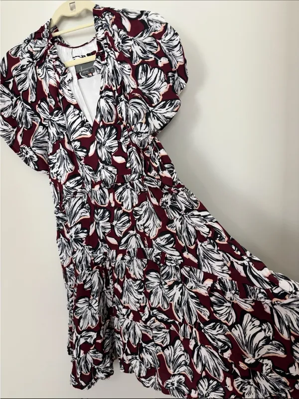 Anthropologie Maroon Floral Midi Dress - Image 4