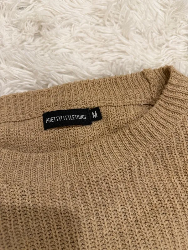 Prettylittlething Cropped Tan Knit Sweater - Image 2