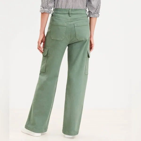 Ann Taylor LOFT High Rise Wide Leg Utility Jeans Army Green Mountain Rosemary - Image 7
