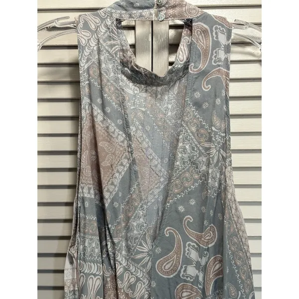 Free People Intimately Paisley Gray/Cream Size L Halter Mini Slip Dress V Back - Image 4