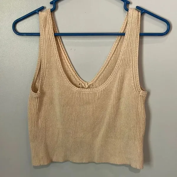 Banana republic Cropped Textured Sweater Tank XS 100% cotton Oyster Pearl #785 - Image 3