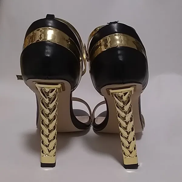 FINAL MARKDOWN FSJ Fashion Gold Metal Tone chain heel Party Pumps size 9 - Image 10