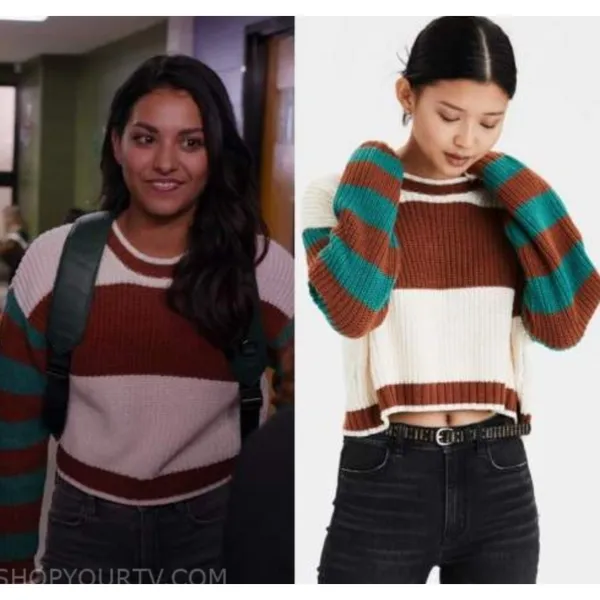 American Eagle Mixed Stripe Boxy Cropped Sweater Pullover Ginny & Georgia XS - Image 2