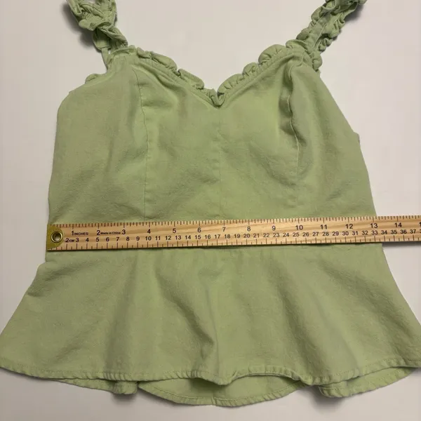 E&M Peplum Top Women Size M Green Ruffle Strap Smocked Back Sweetheart Neck - Image 4