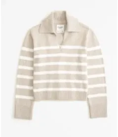 Abercrombie Textural Nock Neck Sweater Clay Brown Stripe - Image 2