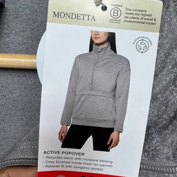 Mondetta Active Pullover  Spandex‎ Quarter Zip Kangaroo Pocket Gray M - Image 5