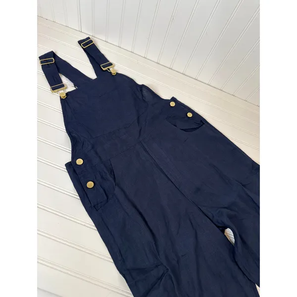 NWT WEWOREWHAT Solid Navy Basic Overall Jumpsuit Bib Straight Leg Denim Sz XS - Image 3