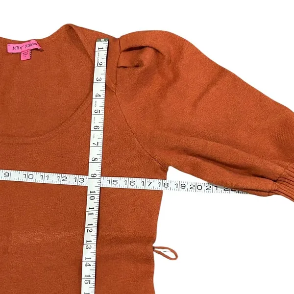 Betsey Johnson Knit Sweater Dress Fall Burnt Orange Puff Sleeve Midi L - Image 5
