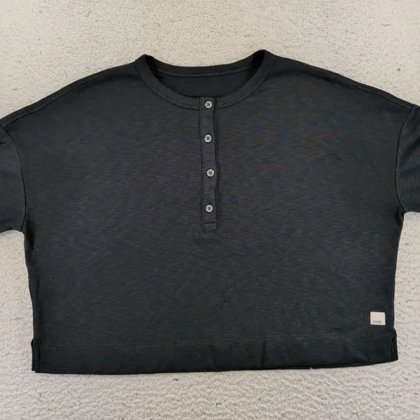 Vuori Womens Black Cropped Henley Long Sleeve Top Relaxed Fit Drop Shoulder XL - Image 3