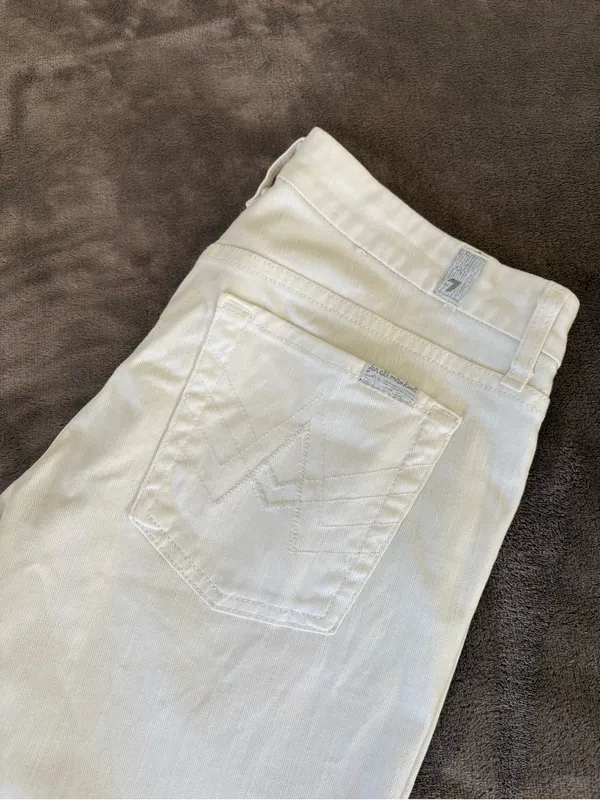 7 For All Mankind Size 28 White Cotton Spandex Logo Boot-Cut Jeans - Image 2
