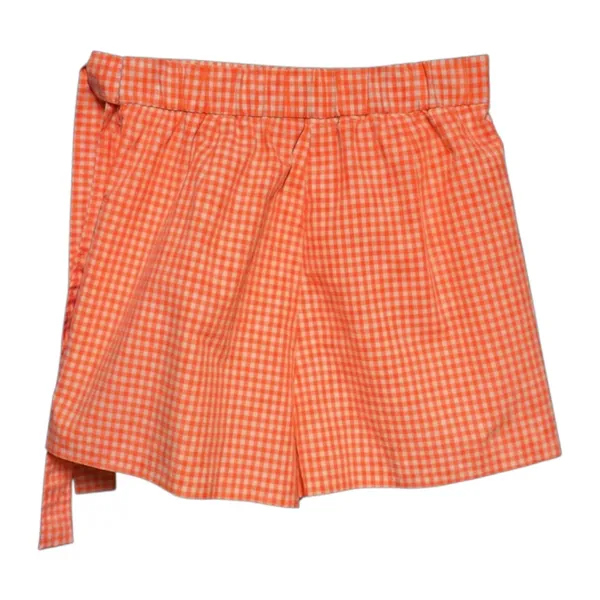 Zara Gingham Check Plaid Wrap Skort Neon Bright Orange Hot Pink White XS - Image 2