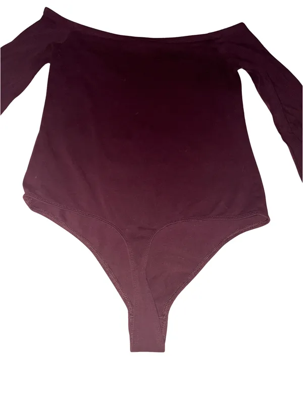 Express Off-The-Shoulder Burgundy Lace Bell Sleeve Bodysuit - Image 5