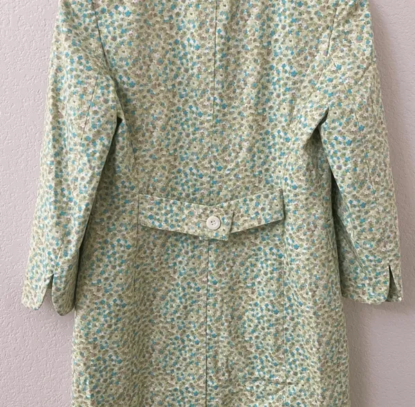 Vintage 90s Express Green Blue White Splatter Trench Coat Jacket Floral Spring - Image 4