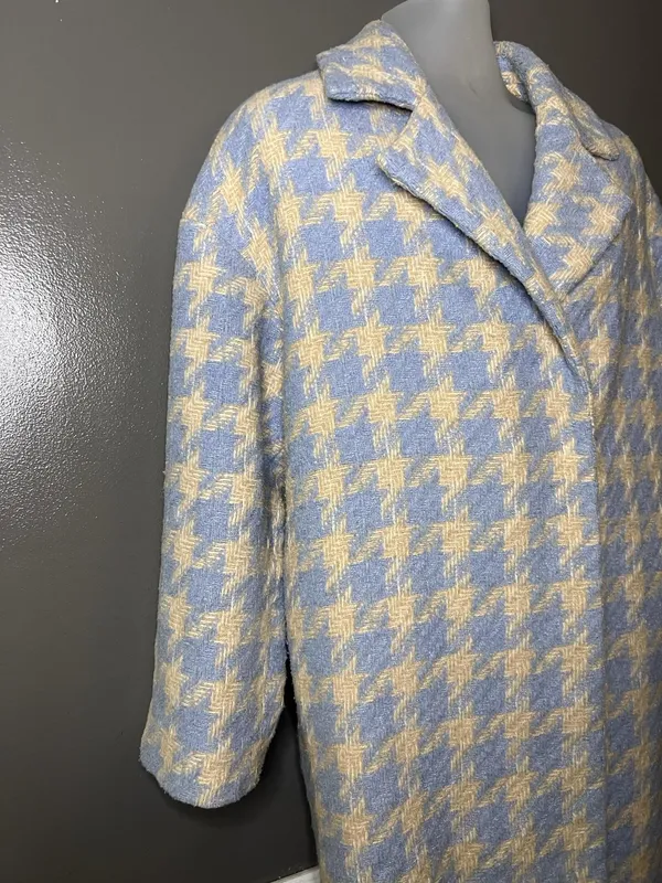 Baloot Coat Womens Small Blue Houndstooth Tweed 3/4 Sleeve Button Front Lined - Image 4