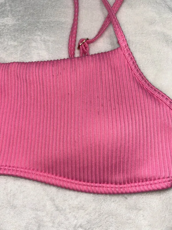 Hollister Pink Ribbed Swim Bikini Set - Image 9