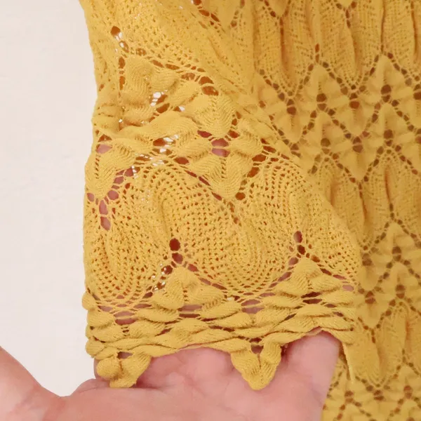 Zara Knit Crochet Midi Dress Womens Size S Mustard Yellow Boho Beachy Cover Up - Image 3