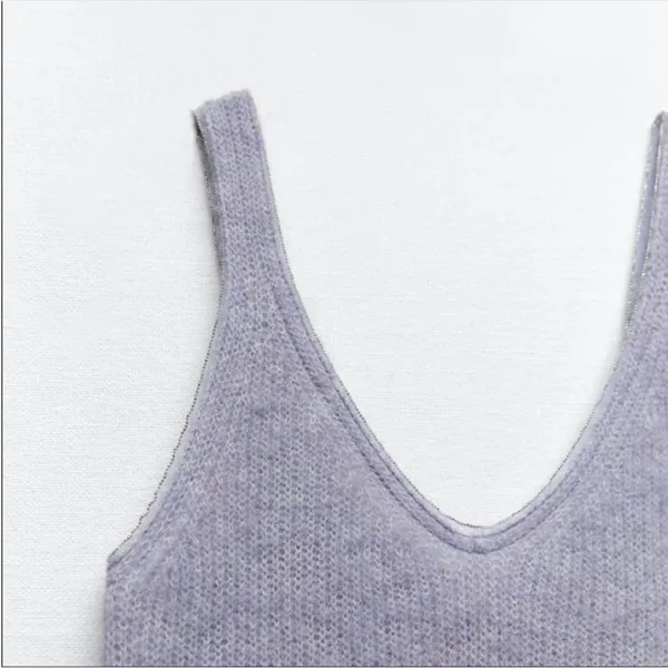 NWT Zara Wool‎ Alpaca Beaded Strappy Dress Gray Sleeves Midi Tank Women’s Size S - Image 3