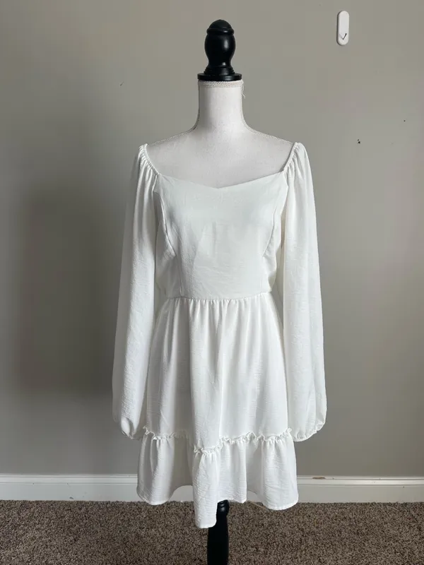 ALTAR'D STATE | White Square Neck Long-Sleeve Mini Dress Sz M - Image 3