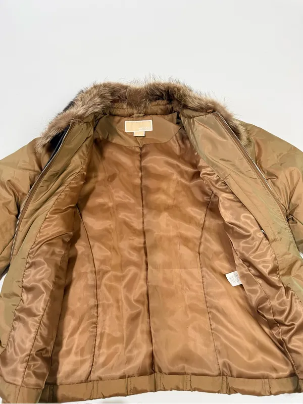 MICHAEL Michael Kors Quilted Puffer Jacket with Faux-Fur Collar in Camel/Tan - Image 5