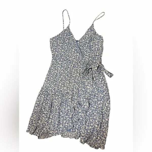 Altar’d State Blue Floral Wrap Dress Size M Spaghetti Strap Ruffle Hem - Image 3