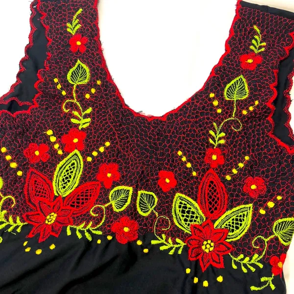 Handmade Philippine Embroidered Dress Black - Image 6
