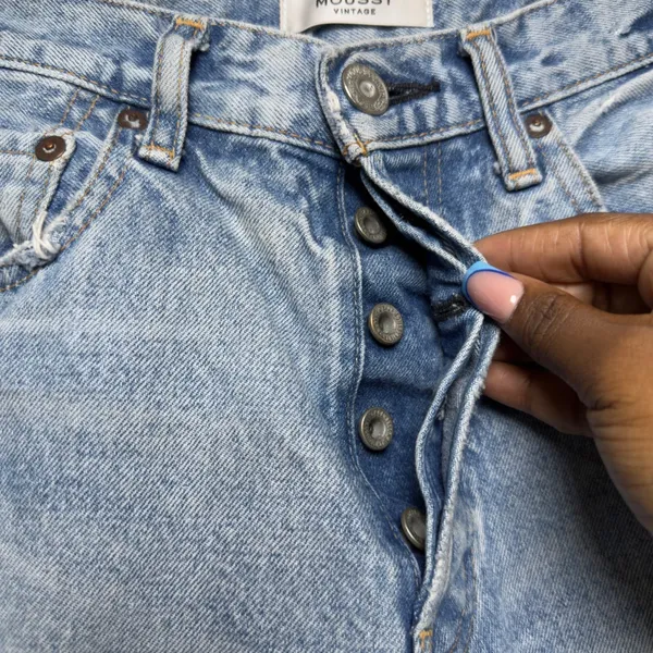 Moussy Vintage Women Cotton Denim‎ Shorts Light Blue Distressed Raw Hem Western - Image 2