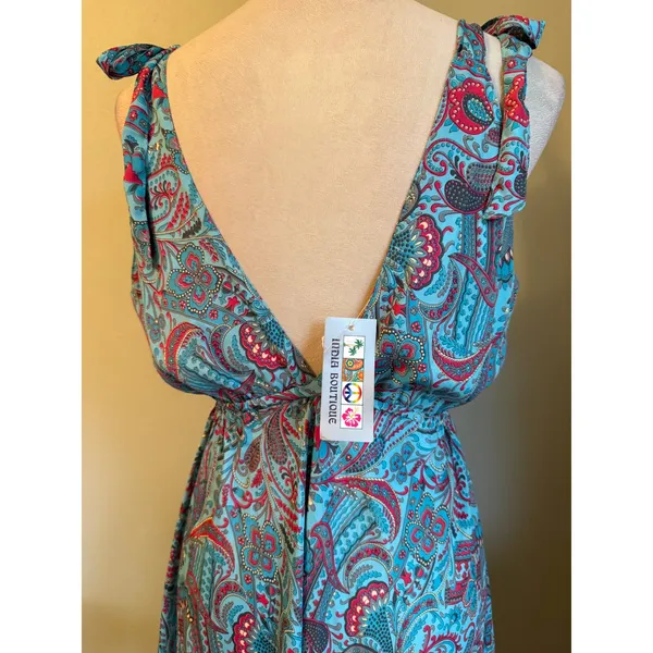 IndiaBoutique Sari Short Dress Coverup Paisley Turquoise Red OneSize boho resort - Image 6