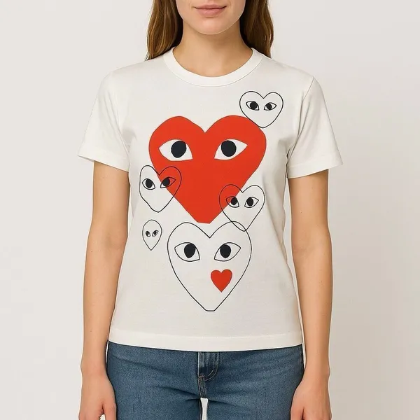 Comme des Garçons PLAY Multi-Heart Graphic Tee White Size M Unisex - Image 2