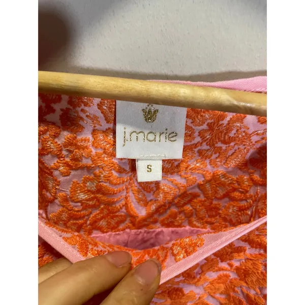 J.‎ Marie Embroidered Mini Dress Womens S Pink Orange Linen Blend Boho Summer - Image 5