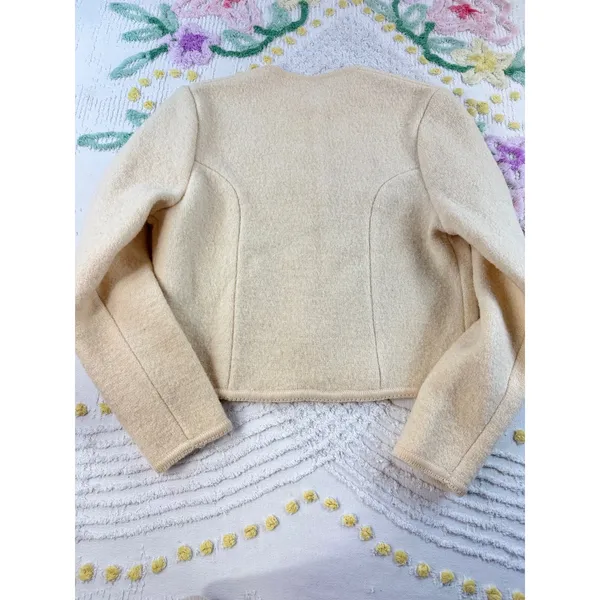 Vintage Distinction Cream 100% Wool Button‎ Front Cardigan Jacket Silver Buttons - Image 10