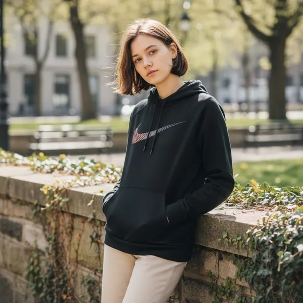 Nike Hoodie Womens Medium Black Drifit Swoosh Sweatshirt Sweater Ladies Gym - Image 12