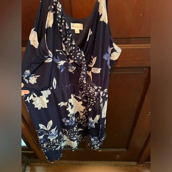 Xhilaration Size XL Ruffled Navy Flower Spaghetti Strap Dress - Image 3