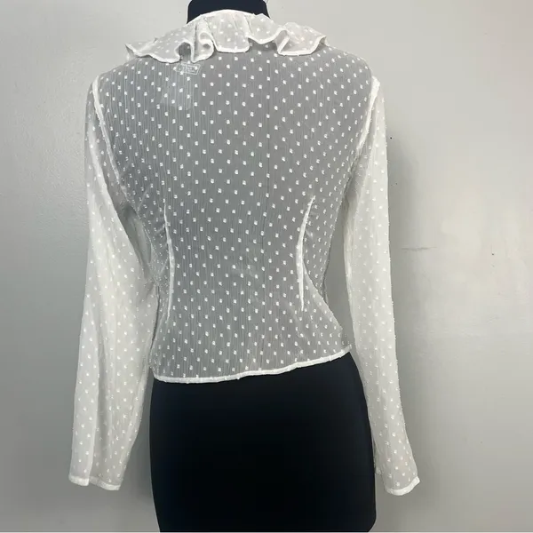 New Abercrombie & fitch while polka dot tie-front ruffle mesh long sleeve small - Image 4