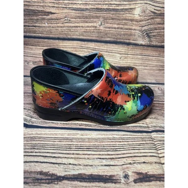 Dansko Paint Splatter Patent Leather Professional Stapled Clogs Shoes 11 - Image 2