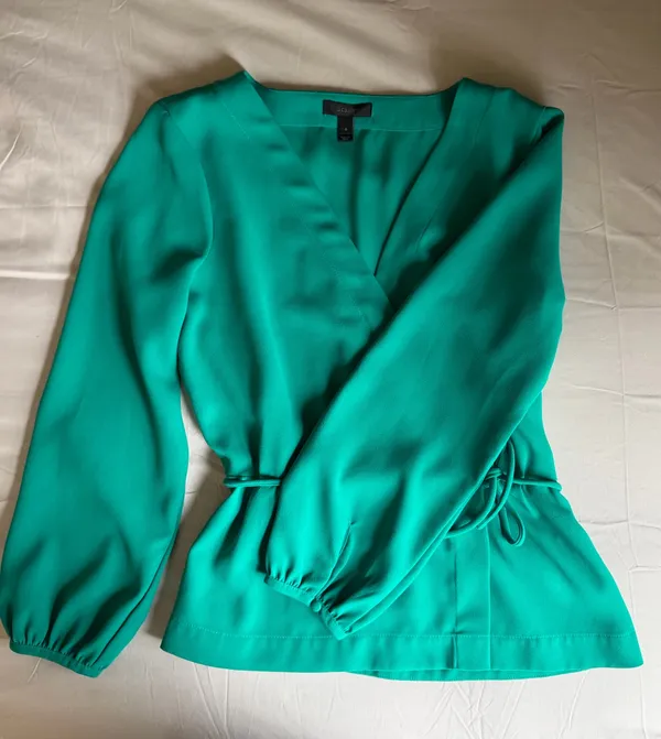 J. Crew Green Tie Top with Bell Sleeves - Image 7