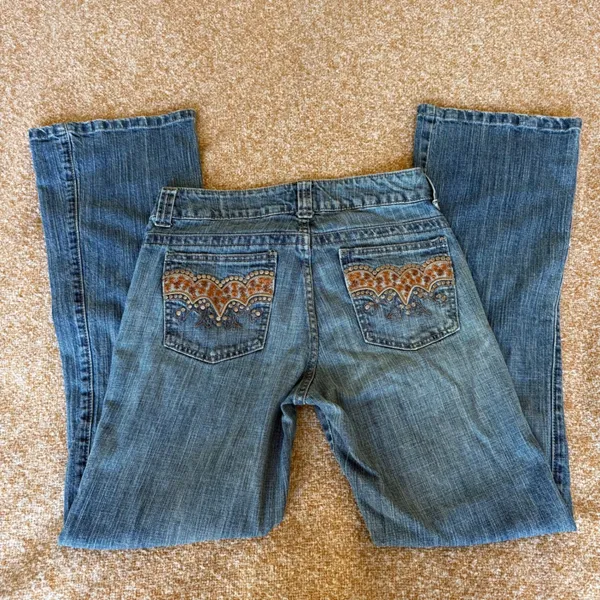 Lee One True Fit Jean Womens 7/8M Blue Bootcut Denim Embroidered Pockets Y2K Vtg - Image 2