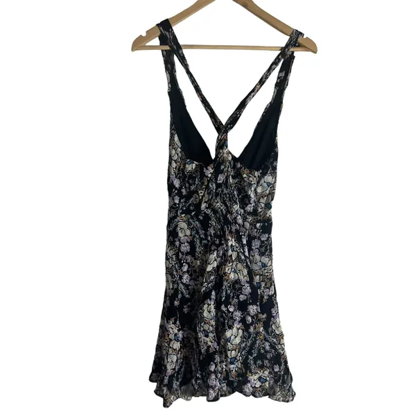 Free People Washed Ashore Black Floral Print Twist Back Mini Dress Size M - Image 9