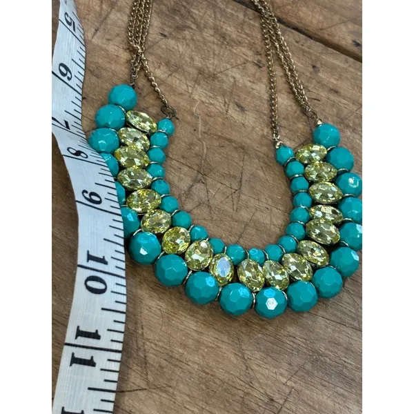 Vintage Gold Chain Turquoise & Yellow Gemstone Statement Necklace - Image 4