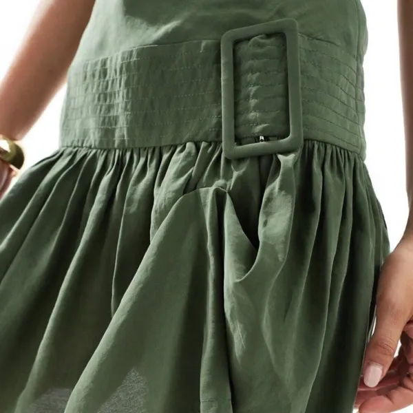 NWT ASOS Design Cowl Neck Hitched Hem Cupro Mini Dress Dark Green Size 10 - Image 3