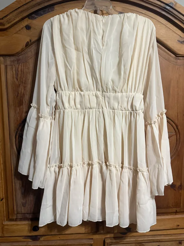 Missy Ord Beige Chiffon Mini Dress - Image 3