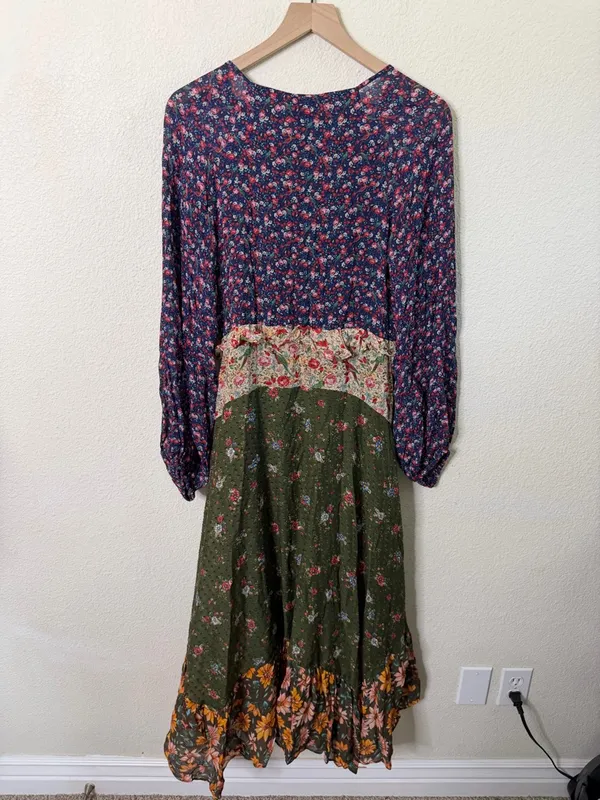 NWT Farm Rio Mixed Liberty Ruffle Silk‎ Midi Dress Beaded Womens Size L - Image 7