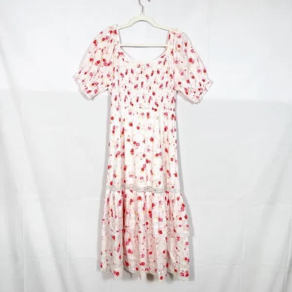 LoveShackFancy X Target Cosette Floral Midi Dress Smocked Cottagecore Lace Pink - Image 4