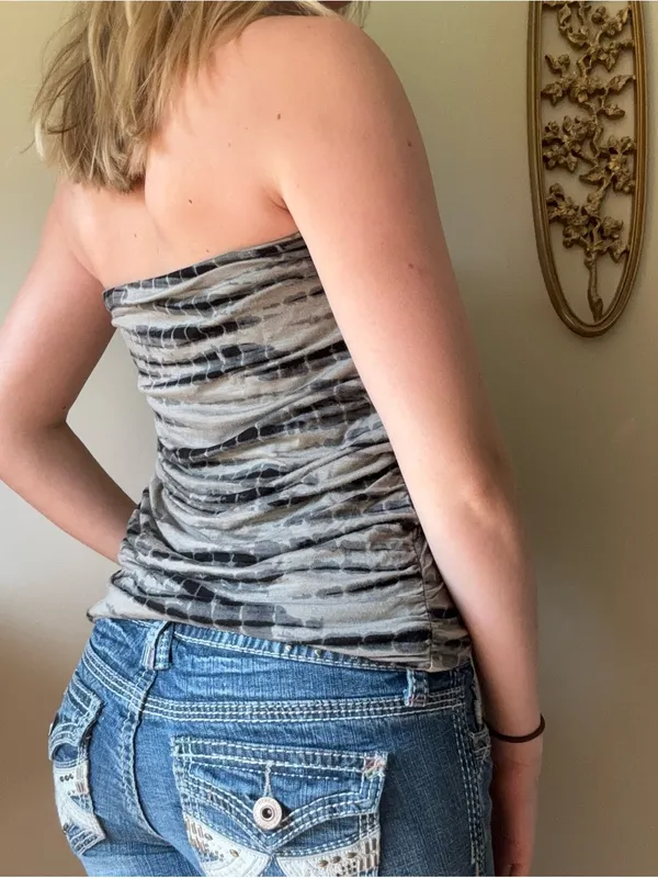 Free People Army Green, Beige and Black Tie-Dye Ruched Tube Top - Image 8