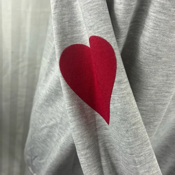 12PM by Mon Ami Gray Sweatshirt Red Heart Elbow Patch Women’s Large NWOT - Image 4