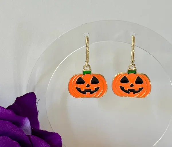 Halloween Pumpkin Earrings (149) 🎃 Orange - Image 3
