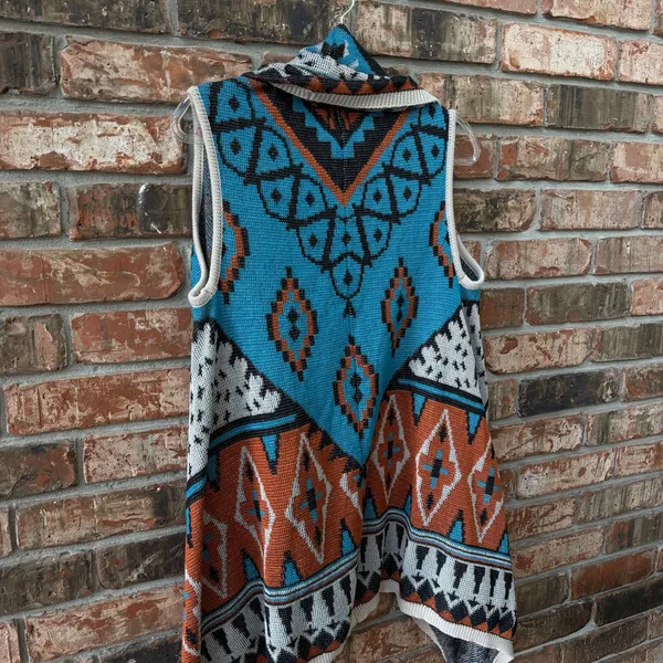 Flying Tomato Size M/L Aztec Southwestern Boho Vest Cardigan Waterfall Knit - Image 8